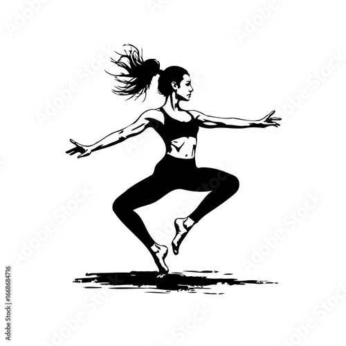 Dynamic pose silhouette of a woman practicing fitness exercise embodying strength and agility on