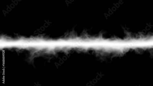 A bright white line surrounded by dark smoke on black background