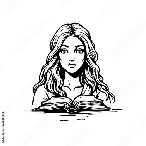 Eloquent gaze of a woman engrossed in the pages of a captivating novel unveiling boundless