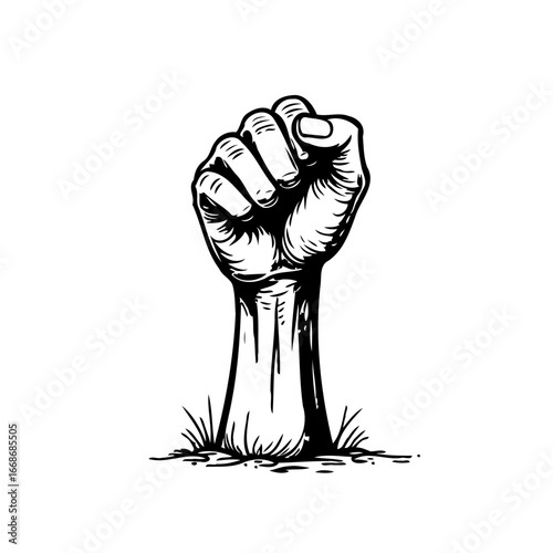 Empowered uprising hand gesture in monochromatic illustration showcasing social change and a
