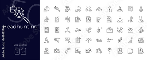 Headhunting Line Editable Icons set. Vector illustration in modern thin line style of Headhunting icons: recruitment, career, candidate, etc