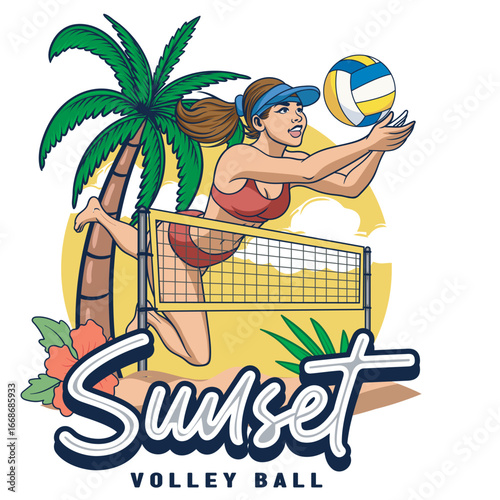 Sport Logo of Woman Beach Volleyball Athlete