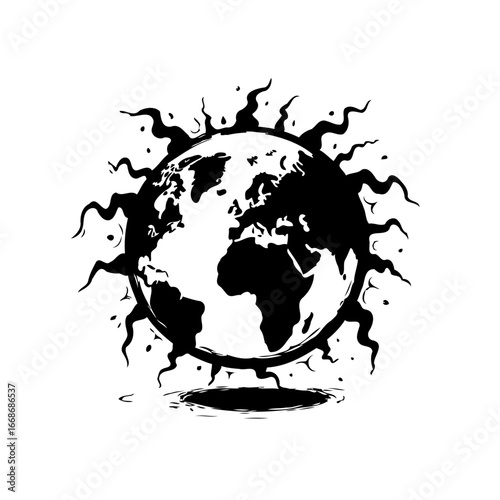 Global issues illustration depicting environmental degradation with a distressed earth featuring
