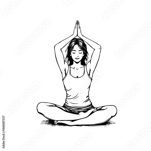 Illustration of meditative woman in lotus position fostering mindfulness and serenity through yoga