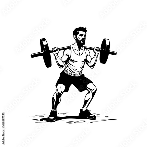 Illustrative depiction of an athlete executing a barbell squat showcasing strength and muscular