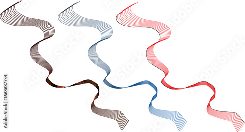 Vector art of three wavy ribbons in brown, blue, and red