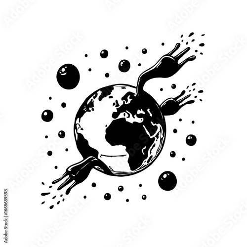 Monochromatic illustration symbolizing global environmental issues and pollution impact reflecting