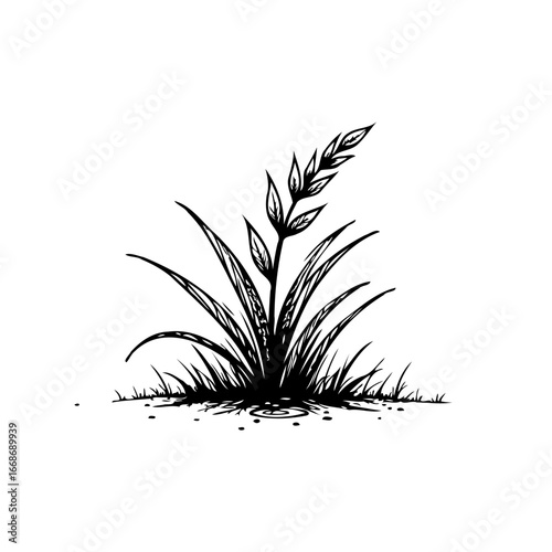 Monochrome botanical sketch of grass blades showcasing organic lines and a simple yet elegant
