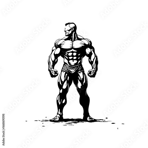 Monochrome depiction of a powerful bodybuilder physique a symbol of dedication and determination