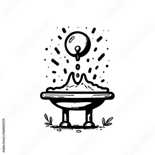 Tableau sur toile Monochrome depiction of liquid droplet falling into receptacle with radiating en