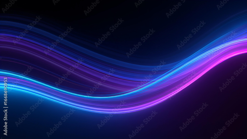 Naklejka premium Abstract flowing neon light waves in vibrant blue and purple on a dark background