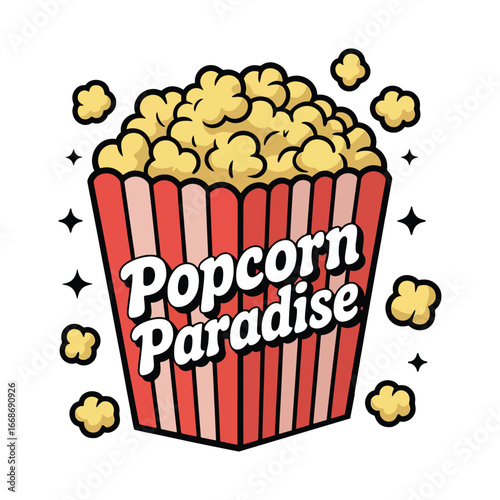 Retro Popcorn Paradise Snack Design. Ideal for Movie Nights and Cinema Themed Graphics. Vector Illustration.