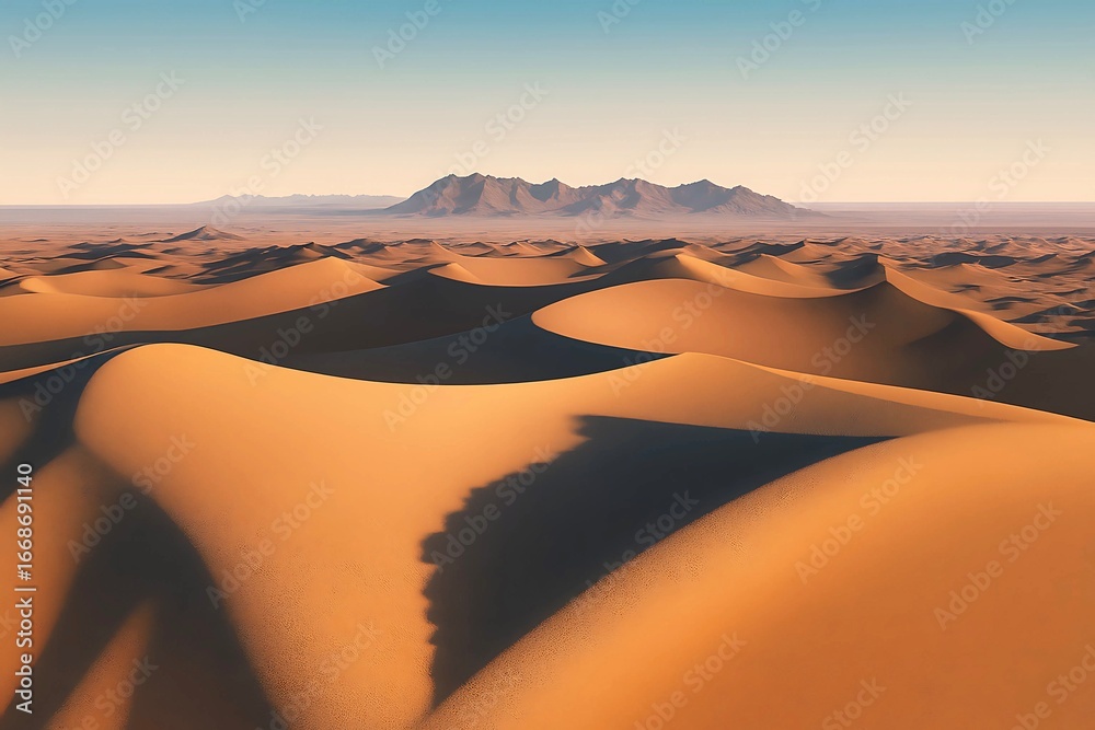 Naklejka premium Vast desert sand dunes landscape at sunrise