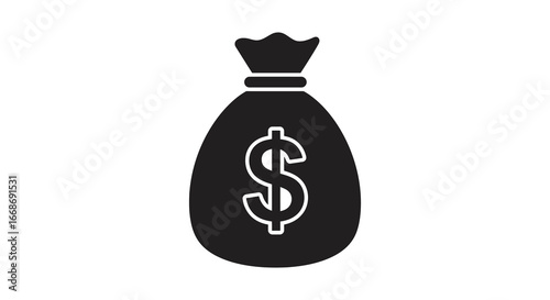 A black money bag with a dollar sign on a white background