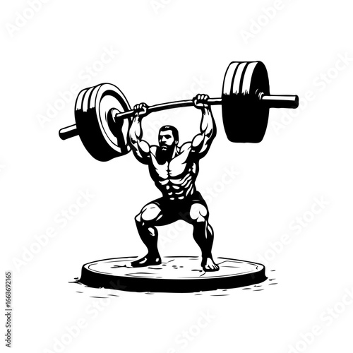 Powerlifter showcases immense strength lifting a heavy barbell overhead in focused determination