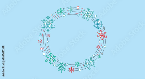 Festive snowflake border with red and green accents