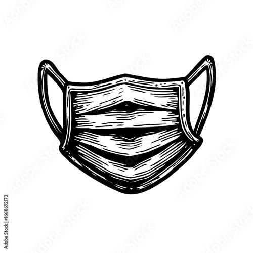 Protective face covering sketch detailed illustration portraying public health awareness and