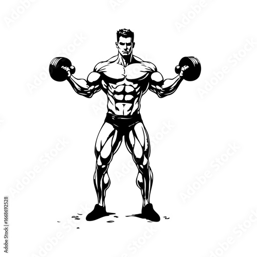 Sculpted physique silhouette showcases dedication to fitness and intense weightlifting program for