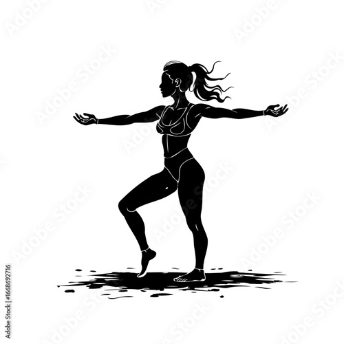 Serene silhouette figure in athletic pose conveying health mindfulness and balance gracefully