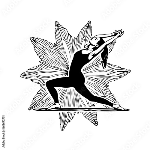 Serene yoga pose illustration on floral backdrop showcasing health conscious and spiritual