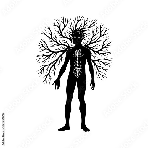 Silhouette figure embodying connectivity concept representing the human form interconnectedness