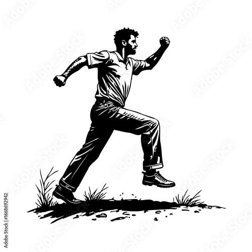 Silhouette illustration of a man jogging outdoors represents energy and movement, promoting a