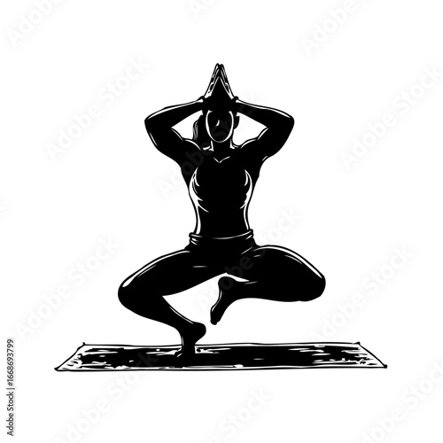 Silhouette tranquility woman practicing yoga tree pose cultivating balance and mindfulness for