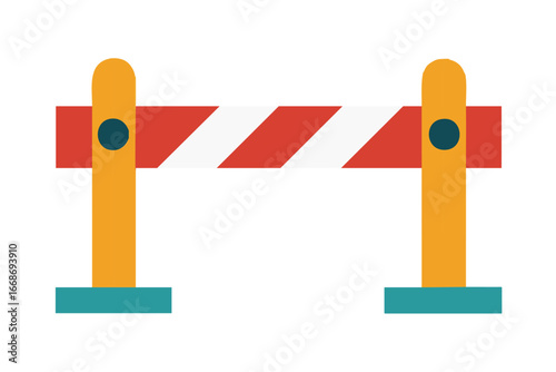 Construction barrier with red and white stripes and yellow posts
