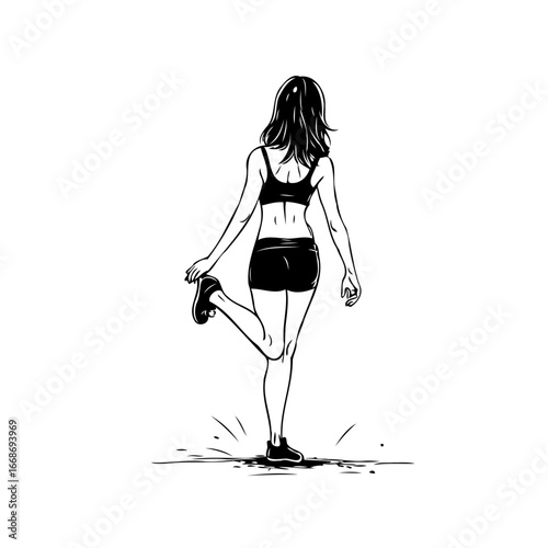 Sketch of a woman stretching her leg muscles enhancing flexibility for health and fitness