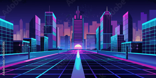 London's cityscape with glowing skyscrapers and street traffic on a business night