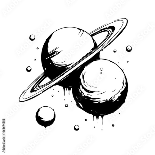 Stylized celestial objects floating in vastness outer space a cosmic illustration and minimalist