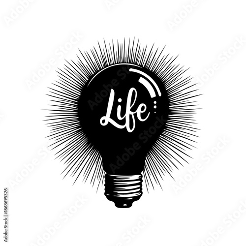 Symbolic depiction of existence concept utilizing a vintage lightbulb with radiating lines for