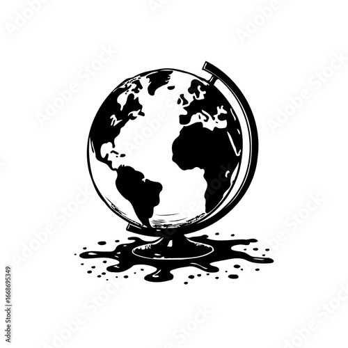 The weight of the world: A monochrome illustration of a globe melting under environmental strain