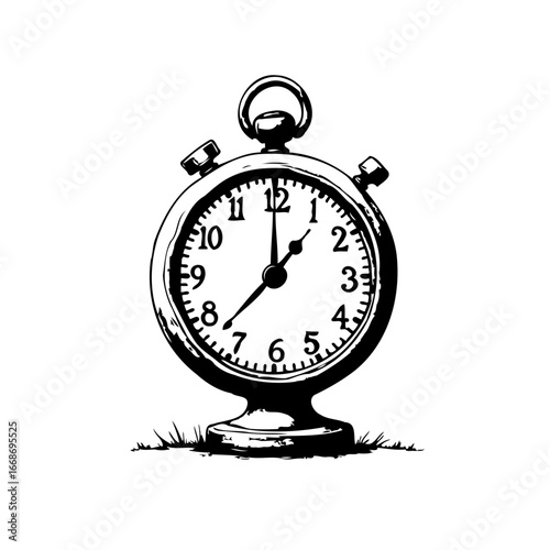 Vintage clock sketch illustration displays meticulous timekeeping precision with ornate detailing
