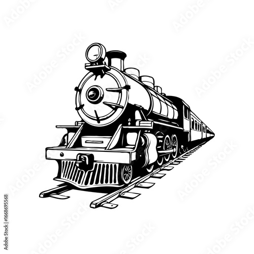 Vintage steam locomotive illustration showcasing classic rail travel and historical engine design