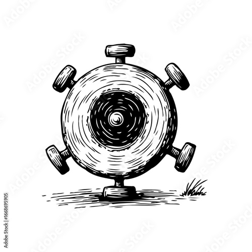 Whimsical contraption illustration a fanciful orb with curious appendages standing on grassy