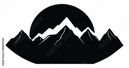Majestic mountain range silhouette against the setting sun illustration vector design