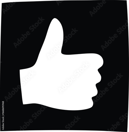 Simple white thumbs up icon against a black square graphic for approval positive feedback good job success and agreement