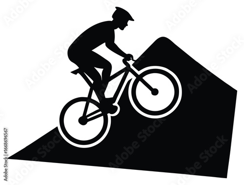 Mountain biker silhouette on a steep incline representing extreme sports activity