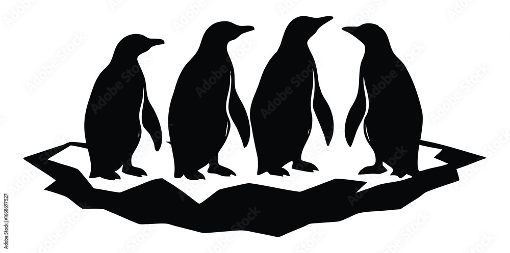 Obraz premium Penguins on an Iceberg Silhouettes Illustrating Antarctic Wildlife and Environment