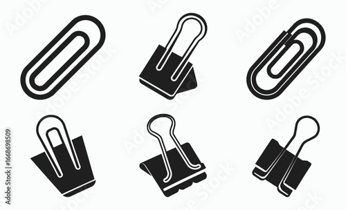 Paper clip silhouette, Vector black line icon office paper clip isolated on white background, office supply icon, stationery vector design