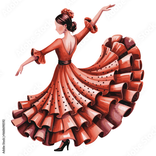 red flamenco dancer watercolor painting clip art preview
