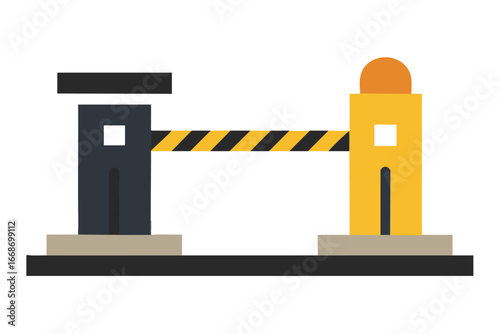 Automated barrier gate with black and yellow striped arm