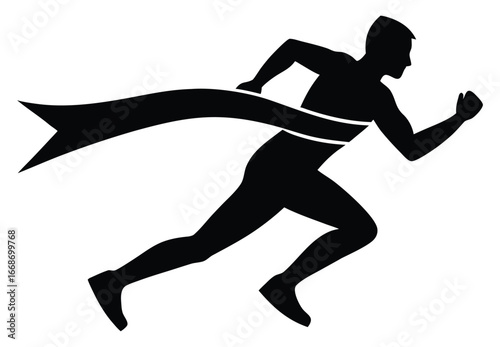 Silhouette of a runner crossing the finish line winning the race