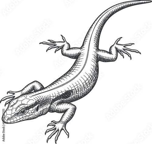 Engraved vintage emblem of a lizard showcasing intricate details and a classic design from a timeless collection