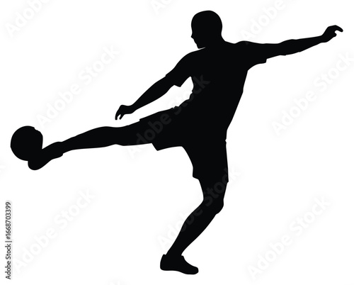 Dynamic silhouette of a soccer player kicking ball in action pose for sports design 