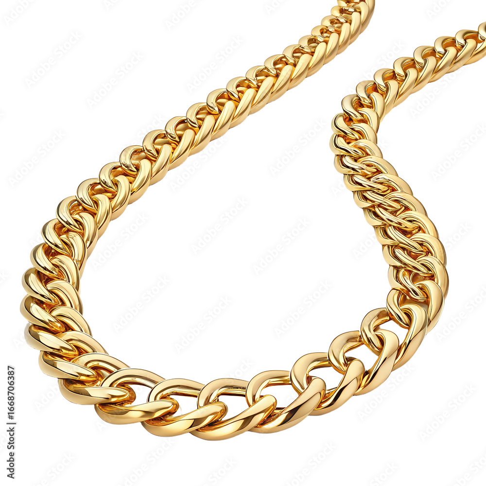 Obraz premium Gold chain necklace isolated on transparent background PNG image luxury jewelry accessory close-up elegant gold necklace design isolated PNG fashion statement jewelry piece PNG transparent backdrop