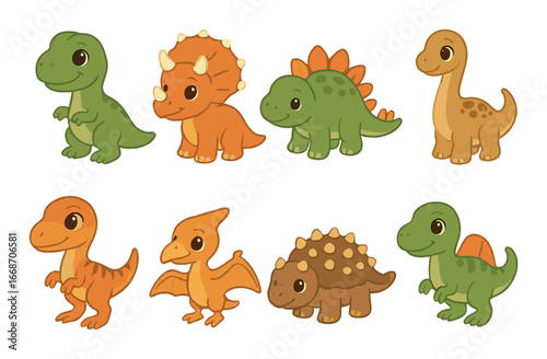 Cute cartoon dinosaurs illustration with various species