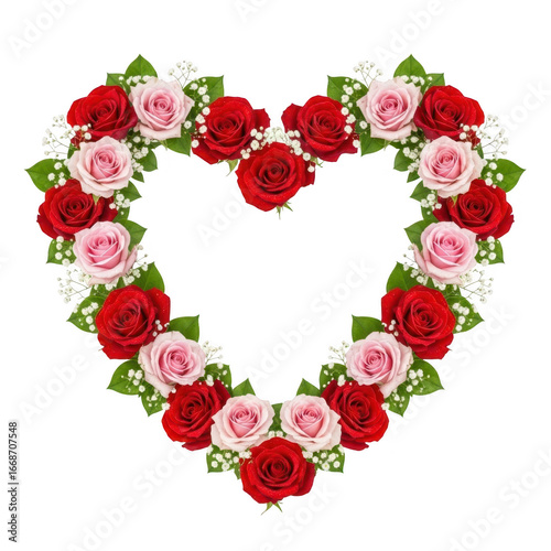 Heartshaped arrangement of red and pink roses isolated on transparent background
