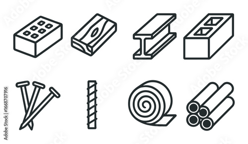 Outline icons of construction materials on textured background